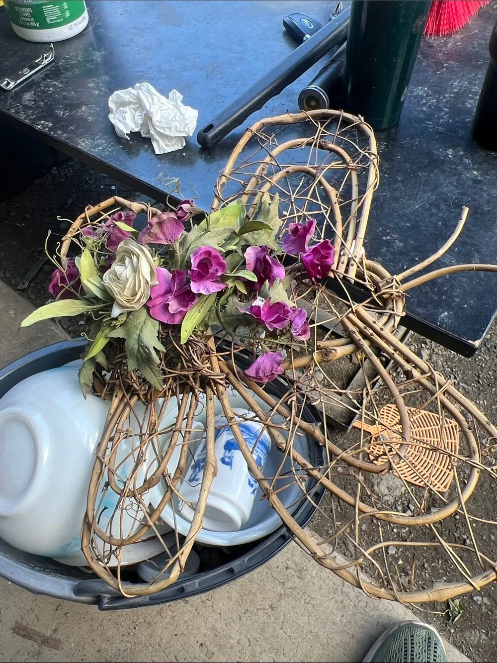 Decorative Dried Floral Arrangement with Brown Accent Bow
